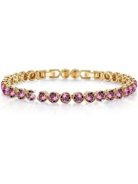 Women's Ruby Rose Birthstone Tennis Swarovski Crystals Adjustable Bracelet